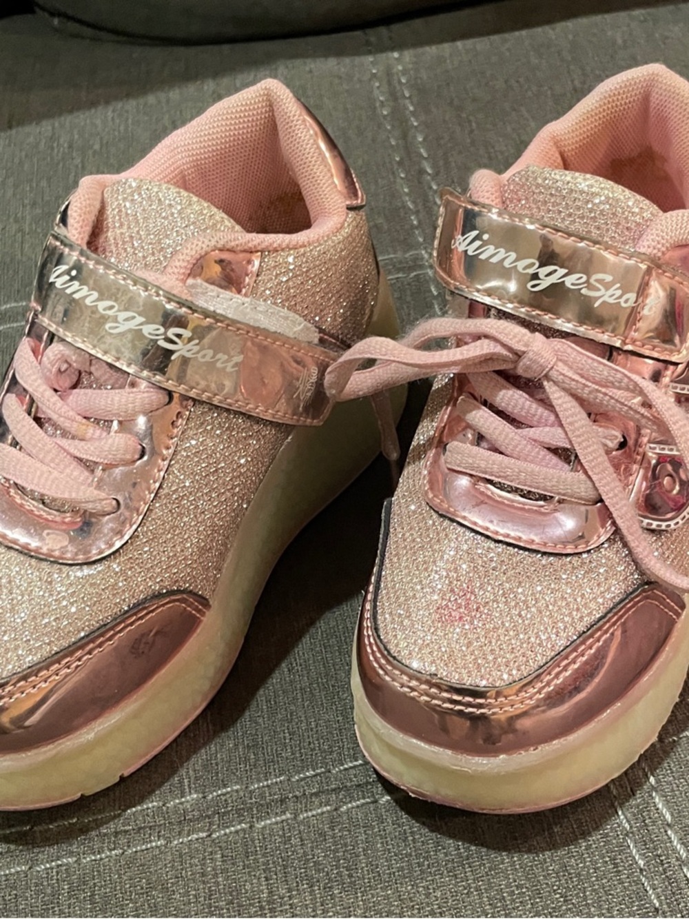 Girls' Sparkle Pink Light-Up wheelies Sneakers with Hook-and-Loop Strap